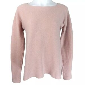 Garnet Hill Pink Cashmere Ribbed  Crewneck Sweater